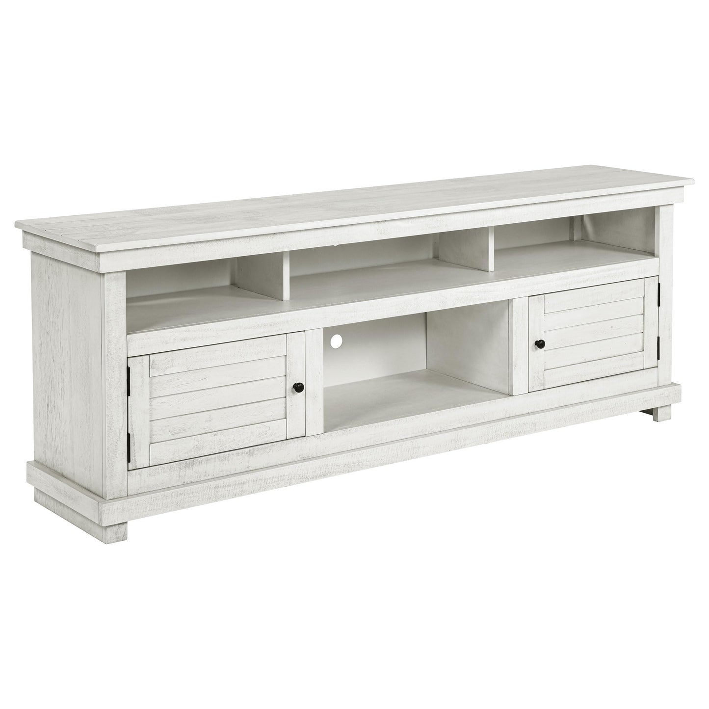 Coaster Home Furnishings - Payne - Wood - TV Stand with Two Door Cabinets, Open Shelves, Six Compartments and Farmhouse Style - Living Room - 70-Inch - Distressed White - 710053