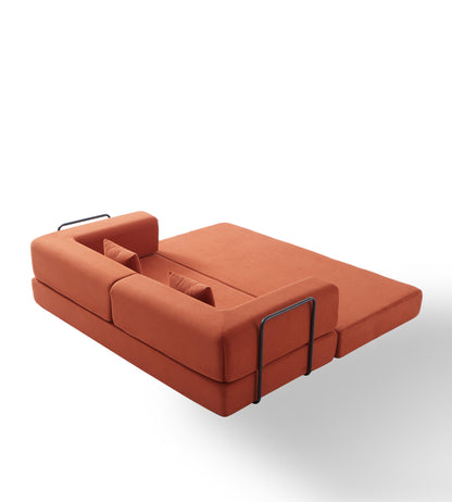 KEIKI 78” Futon Sofa Bed, 4-in-1 Folding Convertible Corduroy Sleeper Sofa, Boneless Couch for Living Room with Supportive Metal Frame, Modern Floor Lounge for Relaxing Reading Napping, Orange