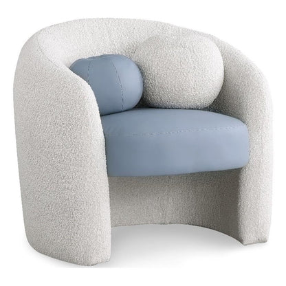 Meridian Furniture 546Blue Acadia Collection Modern | Contemporary Accent Chair with Rich Cream Boucle Fabric, Soft Blue Vegan Leather Seat, Rounded Back, 33.5" W x 30.5" D x 30" H, Blue