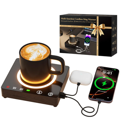 Mug Warmer, Cordless 180 Min Battery Life, 10000mAh Portable Charger, Wireless Coffee Cup Warmer for Desk, 3 Temp Settings, Smart Candle Heat Plate for Home, Office, Travel, Camping & Gifts for Men