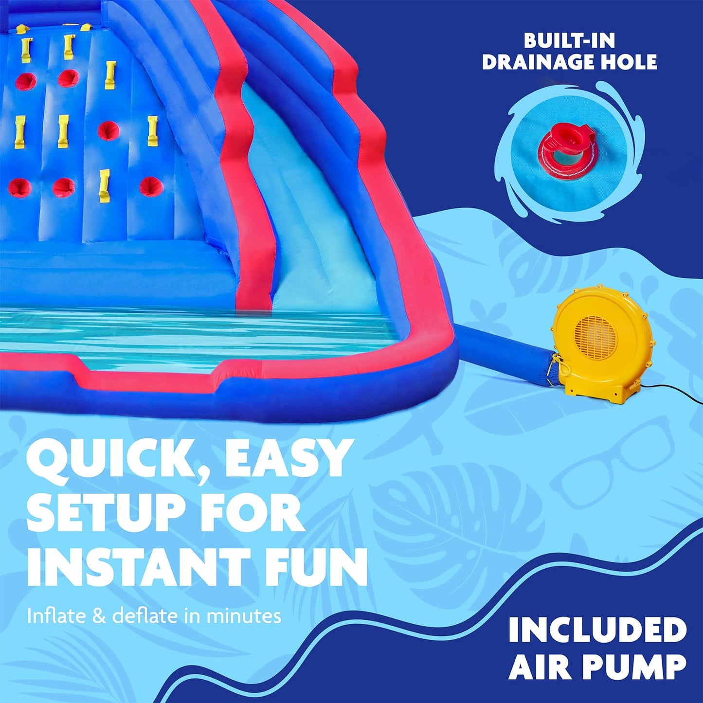 Sunny & Fun Ultra Climber Inflatable Water Slide Park – Heavy-Duty for Outdoor Fun - Climbing Wall, Two Slides & Splash Pool – Easy to Set Up & Inflate with Included Air Pump & Carrying Case