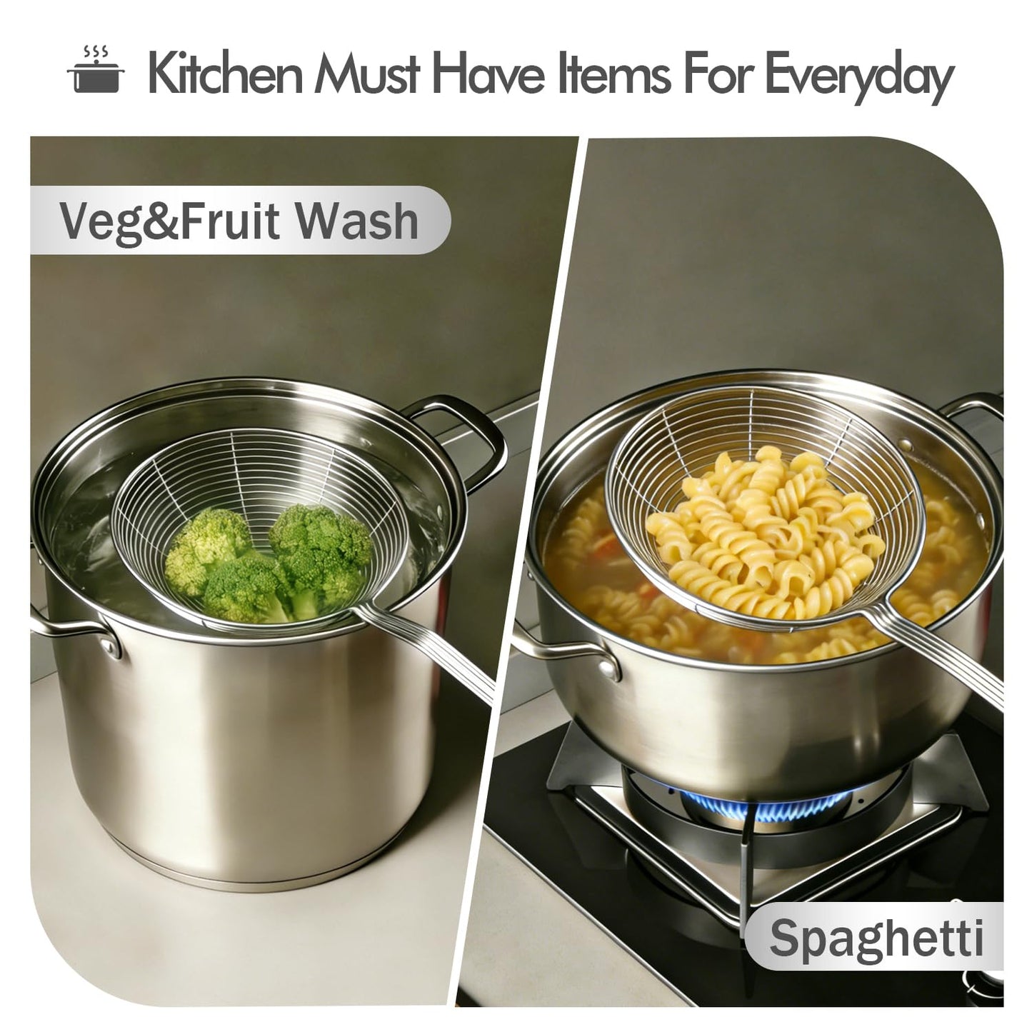 6.14 Inch Oil Spider Strainer Kitchen Cooking Tools With Mesh Filter,Stainless Steel Slotted Skimmer Spoon For Deep Fryer Basket,Strainer For Noodle,Pasta,Donut