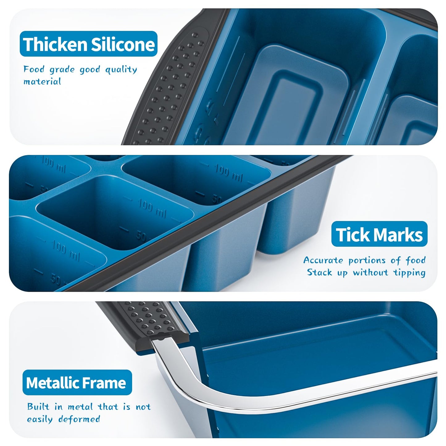 GORCI Ice Cube Tray For Freezer, 16 Large 1/2 Cub Cubes, Silicone Ice Trays For Freezer With Lid, Heavy-duty, Sturdy and Easy to Demold, Suitable for whisky, coffee, Herbs, Purees, 2-Pack