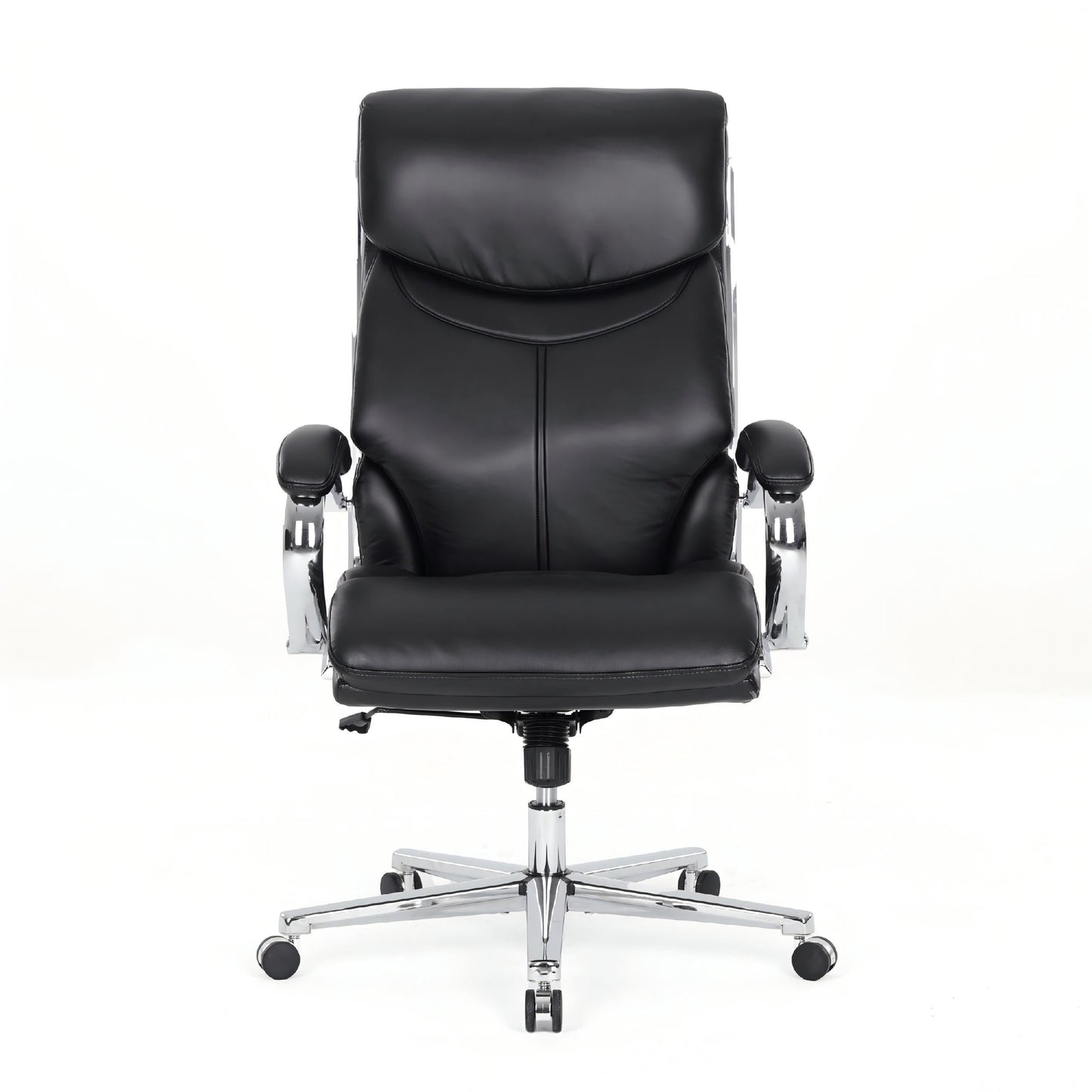 COLAMY High Back Executive Office Chair, PU Leather Computer Desk Chair with Extra Thick Padded Seat Cushion, Quiet Rubber Rolling Casters and Adjustable Tilt Tension for Home Workspace,Black
