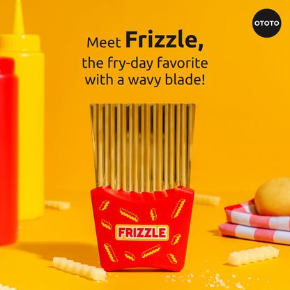 NEW - OTOTO Frizzle Crinkle Fry Cutter - Crinkle Cutter for Veggies, Waffles, Fries, Cool Kitchen Gadgets, Cute Kitchen Accessories, Funny, Unique Gifts, White Elephant Gifts, Quirky