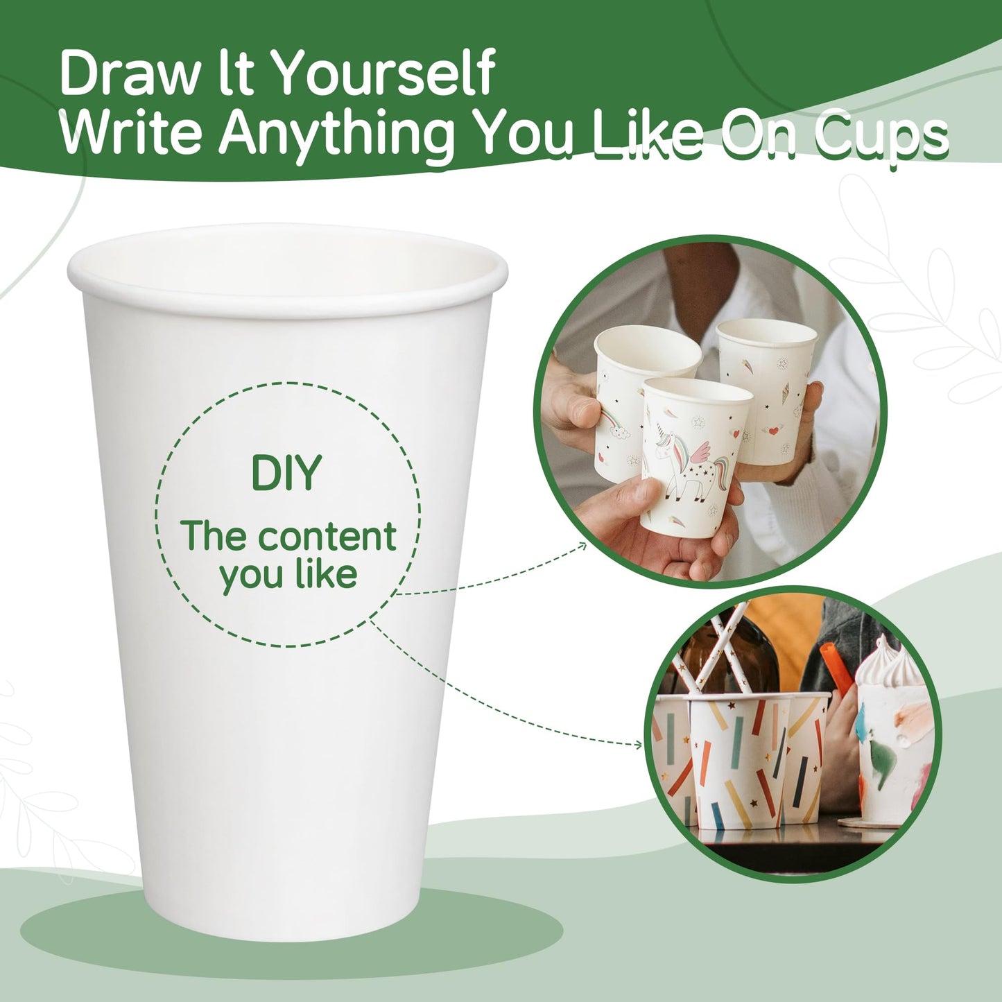 ECOEXTRA Coffee Cups 12 oz 300 Pack, 12 oz Paper Cups, Hot Beverage Drinking Cups, White Paper Hot Disposable Coffee Cups, Suitable for Party, Picnic, Travel, and Events