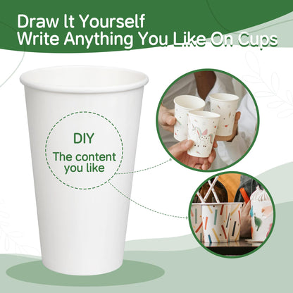 ECOEXTRA Coffee Cups 8 oz 400 Pack, Disposable Paper Cups 8 oz, White Paper Hot Coffee Cups Suitable for Party, Picnic, Travel, and Events