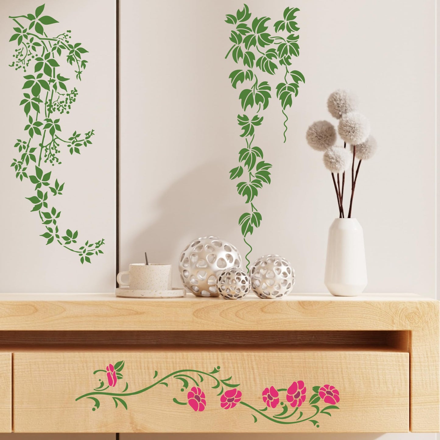 Keluna Leaf Vine Stencils for Painting - 16 Pcs Leaves Wall Stencils for Crafts Reusable, Flower Painting Stencils, Floral Spring Template for Painting on Wood Canva Home Decor