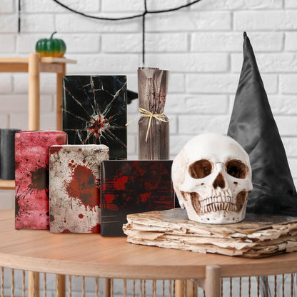 Whaline 12 Sheets Halloween Bloody Wrapping Paper - Not Roll - Scary Blood Splash Gift Wrap Paper Folded Flat for DIY Crafts Holiday Horror Spooky Eve Night Party, 19.7 x 27.6 Inch