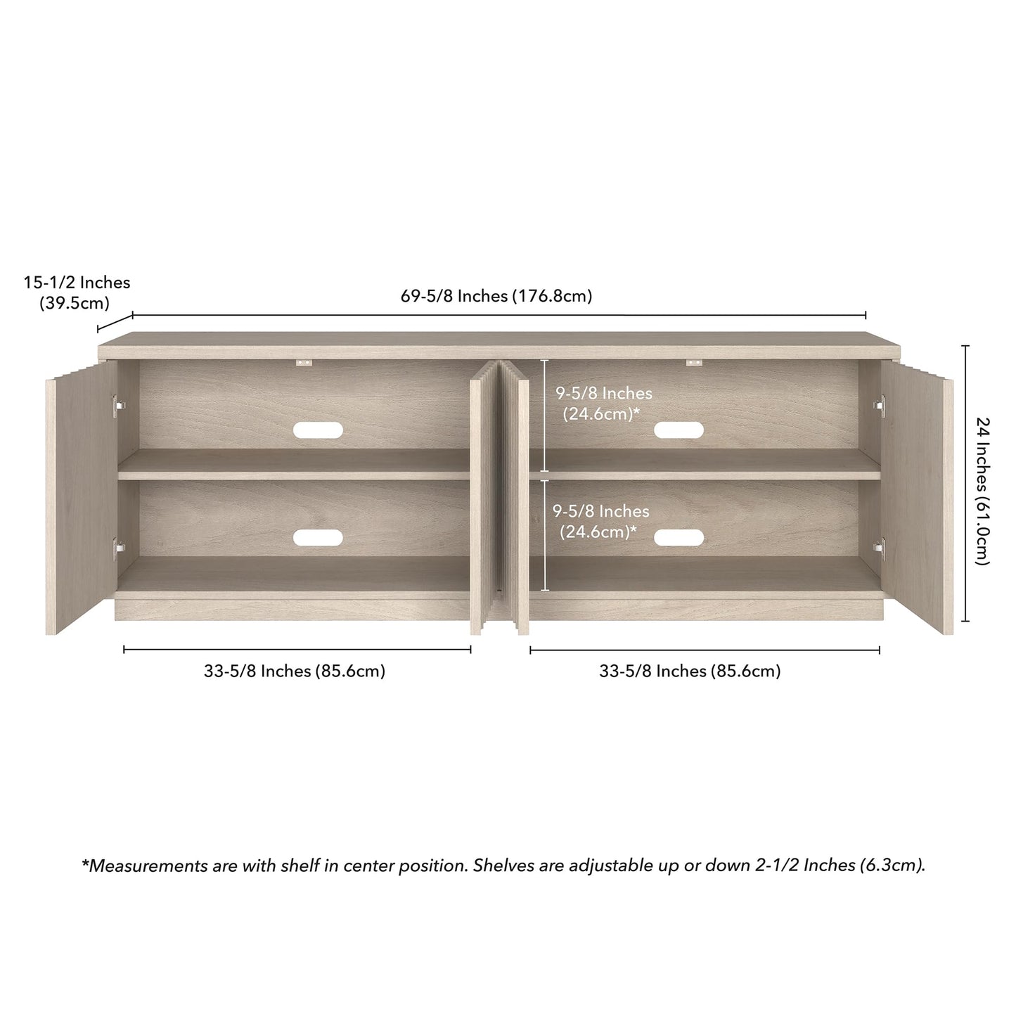 Henn&Hart Fluted TV Stand for TVs up to 75'' 2 Ribbed Storage Cabinets and Adjustable Shelves for Living Room, Family Room, or Office, Alder White