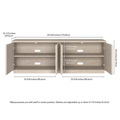 Henn&Hart Fluted TV Stand for TVs up to 75'' 2 Ribbed Storage Cabinets and Adjustable Shelves for Living Room, Family Room, or Office, Alder White