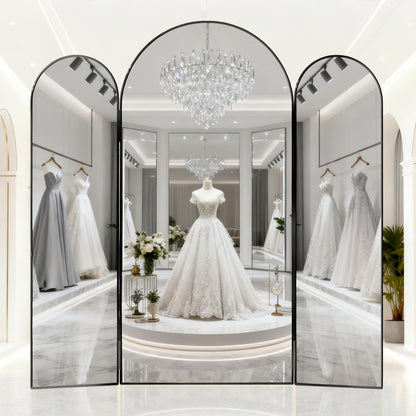 LXWZHK 3-Way Full Length Trifold Mirror, 78"x76" Oversized Large Standing Mirror with Aluminum Alloy Thin Frame, for Wedding Dress/Clothing Shop/Closet, Black