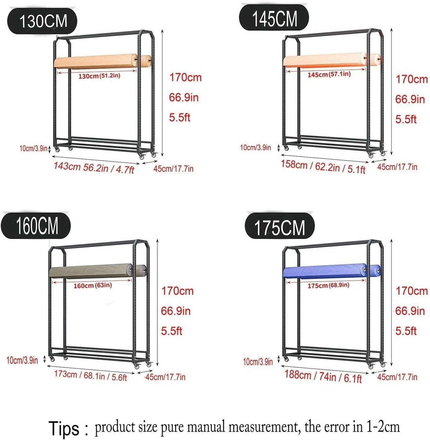 XDRGOOIUY Commercial Fabric Roll Storage Rack, Wall Mount with Adjustable Hanging Rod for Vinyl Rolls and Tablecloth