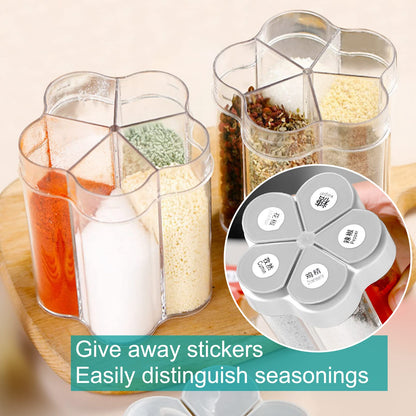 inheming 2 PCS Travel Spice Jars, 5-in-1 Seasoning Containers, Clear Plastic Condiment Bottle for Camping, Hiking, BBQ, Picnic