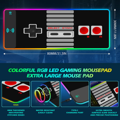 ToLuLu RGB Gaming Wireless Charging Mouse Pad, 5/7.5/10/15W 10 Light Modes LED Mouse Pad Computer Keyboard Mat Mousepad, 800x300x4MM Extended Large Desk Mat for Gaming, MacBook, Laptop, PC, Galaxy