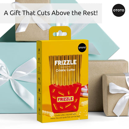 NEW - OTOTO Frizzle Crinkle Fry Cutter - Crinkle Cutter for Veggies, Waffles, Fries, Cool Kitchen Gadgets, Cute Kitchen Accessories, Funny, Unique Gifts, White Elephant Gifts, Quirky