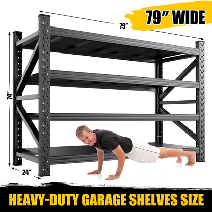 AXASIIO 2 Set 79" W Heavy Duty Storage Shelves, 8000LBS Adjustable Garage Shelving Unit, Rust Proof Large Metal Storage Rack, 24" Dx79 Wx74 H Industrial Shelving for Warehouse, Basement, Supermarket