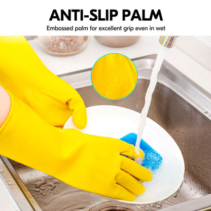Vgo... 10-Pairs Reusable Household Gloves, Rubber Dishwashing gloves, Extra Thickness, Long Sleeves, Kitchen Cleaning, Working, Painting, Gardening, Pet Care (Size M, Yellow, HH4601)