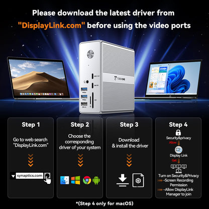 TobenONE DisplayLink Docking Station 4 Monitors with 4 HDMI, 10Gbps USB, 120W Power Supply, 18W Charging for Phone, Gigabit Ethernet, Compatible with macOS, Windows, Boost Multi-Tasking Productivity