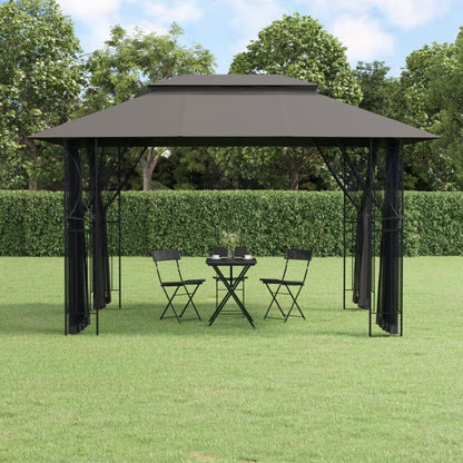 Gazebo with Sidewalls Anthracite, 157.5"x118.1"x106.3" Steel Frame, Double-Tiered Roof, Mesh Screens for Outdoor Patio, Garden, Party Outdoor Structures