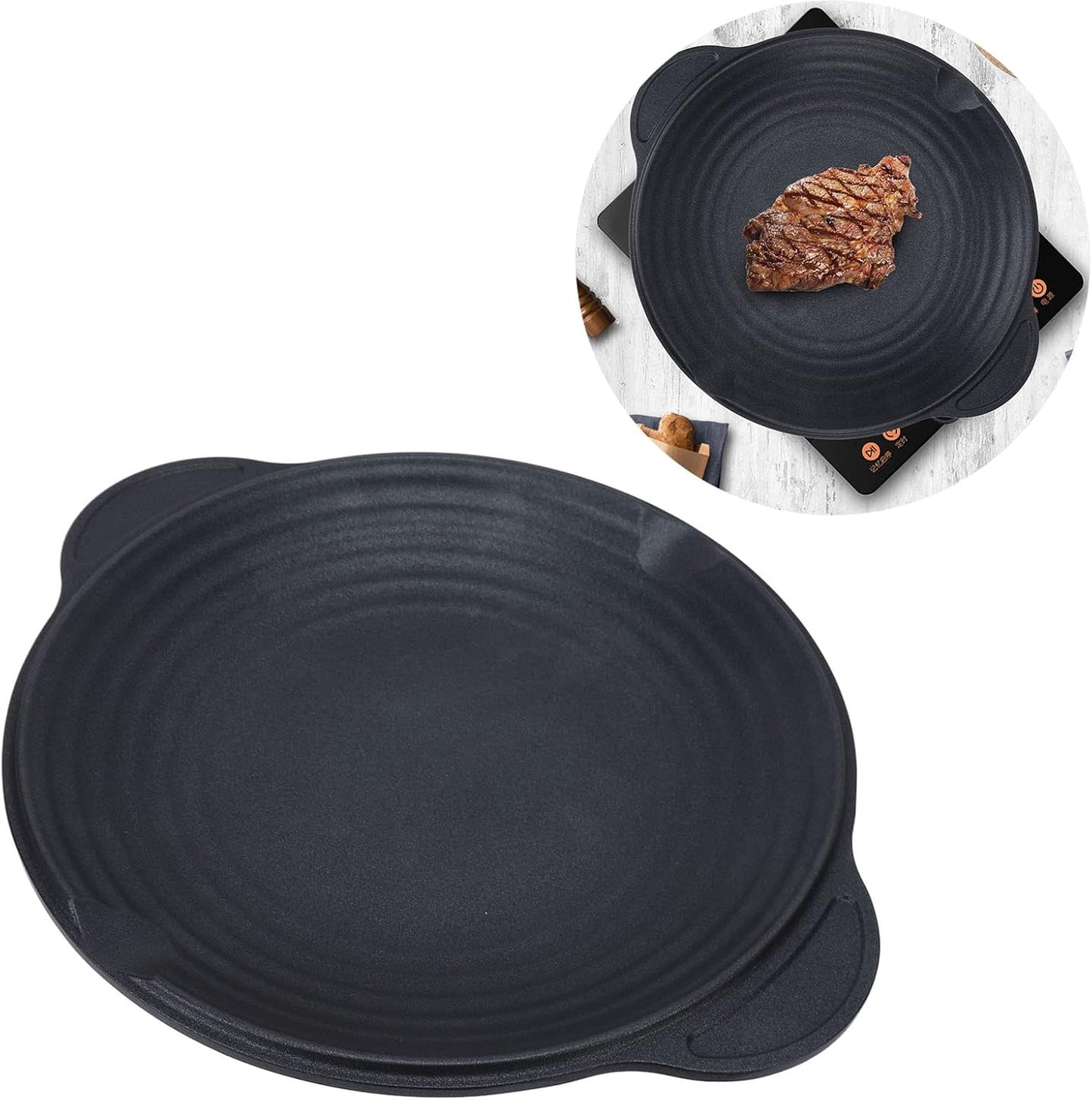 Korean BBQ Grill, Cast Iron Round Non Stick Grill Plate for Induction Cooktop and Stove