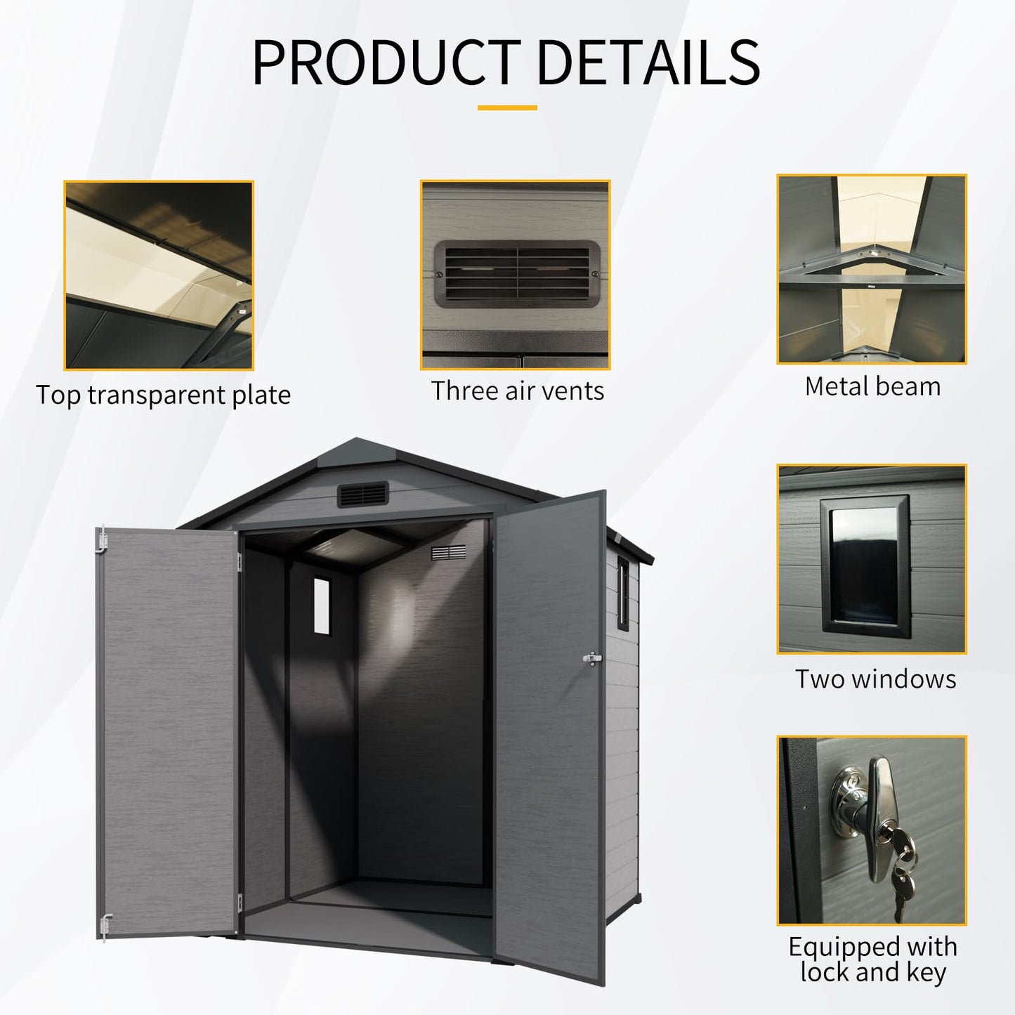 YOPTO 6x6 FT Plastic Outdoor Storage Shed,Waterproof Storage Shed with Lockable and Window,Cabinet House w/Floor & Vents,for Storing Bicycles,Lawnmowers,Dark Gray