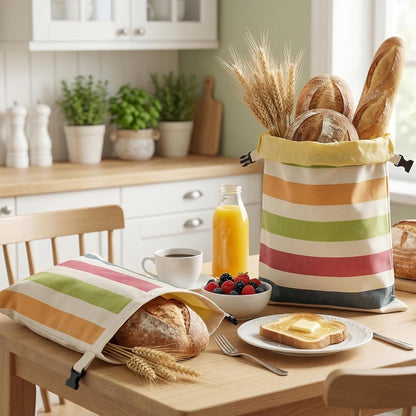 Holaraon 2 Reusable Beeswax Bread Bags for Homemade, Natural Linen Sourdough Bread Storage Bag with Buckle, Large