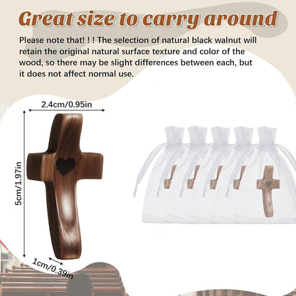 2 Brevynx Pcs Pocket Wooden Cross Fidget - Cross My Heart with Organza Bags - Stress Relief Fidget for Christian