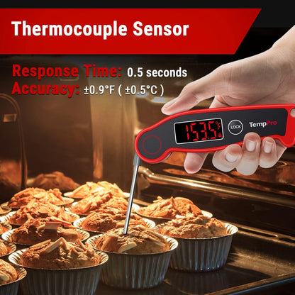 TempPro TP19 Waterproof Digital Meat Thermometer for Grilling with Ambidextrous Backlit & Thermocouple Instant Read Kitchen Cooking Food Thermometer for Candy Oil BBQ Smoker (Previously ThermoPro)