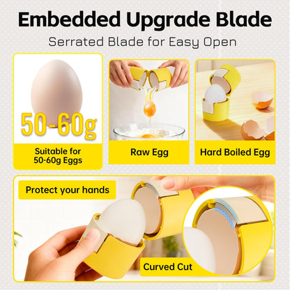 Upgraded 2 in 1 Egg Shell Opener, Hard Boiled Egg Peeler with Piercer, Cute Egg Cracker for Raw Eggs, Egg Separator for Home Kitchen Gadgets Tool (Beige+Yellow)