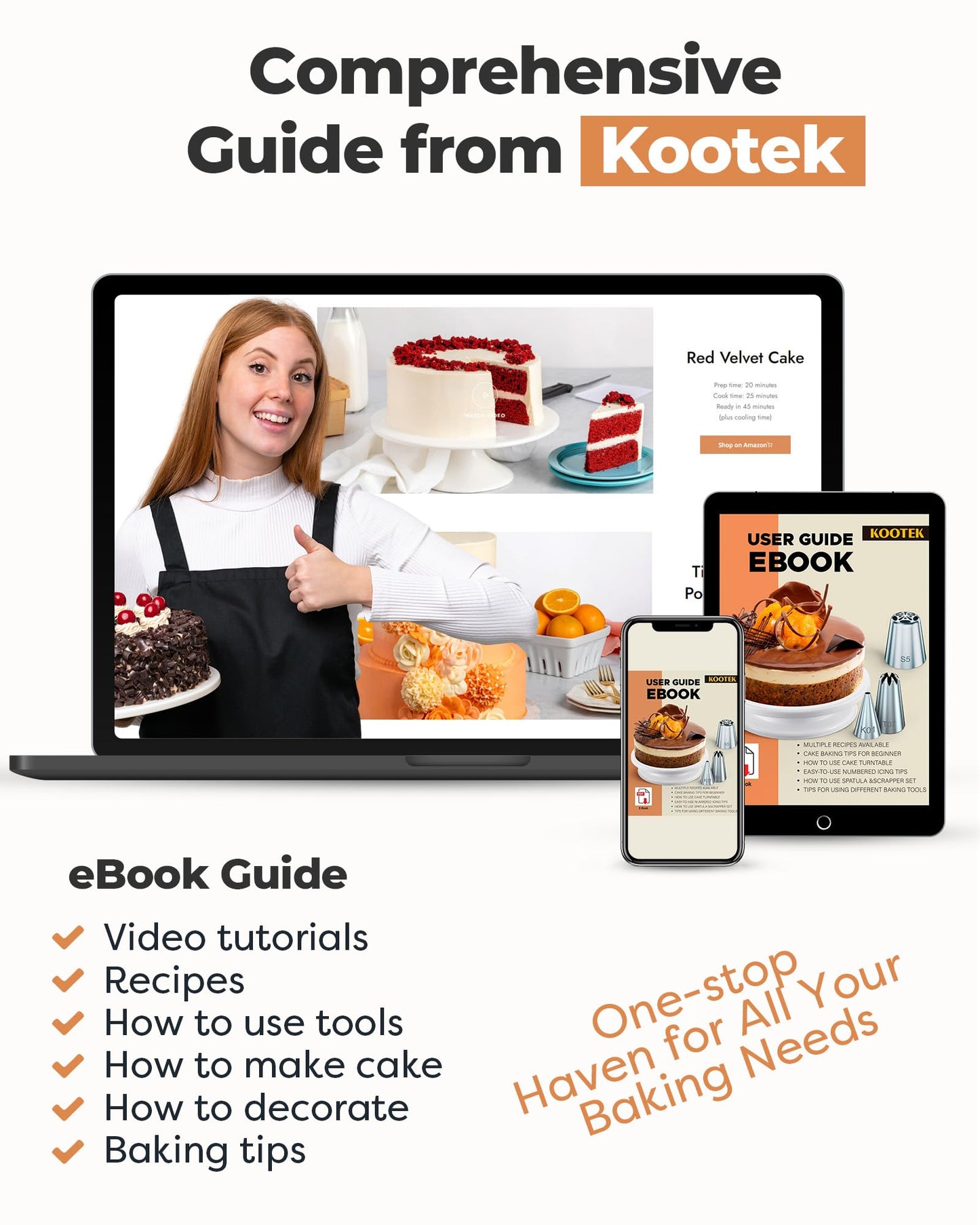 Kootek Cake Decorating Kit Baking Supplies Set Cake Turntable with 2 Frosting Straight Angled Spatula 3 Icing Smoother Scrapers Baking Accessories Tools for Beginners and Pros, Mother's Day, White