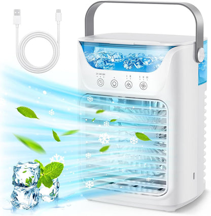Portable Air Conditioner Fan 4 in 1, 700ML Mini Cooler with Touchscreen, 3 Speed Humidify & 7 LED Light