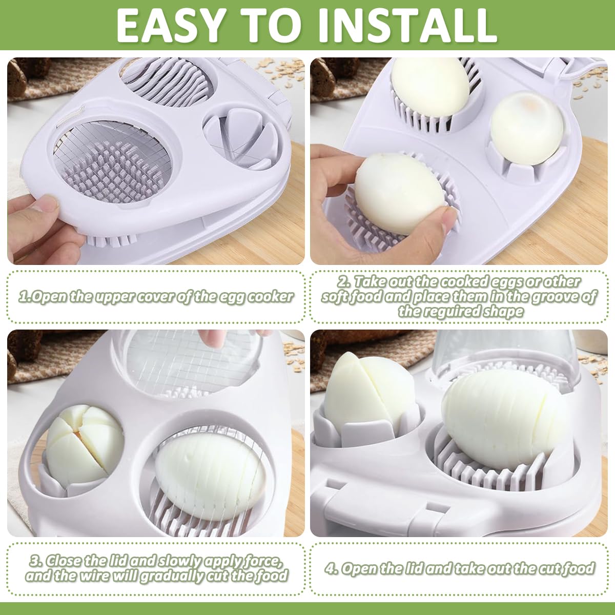 MREEGS 3 in 1 Egg Slicer for Hard Boiled Eggs, Suitable for Strawberry Slicer Grape Cutter, Egg Slicer for Hard Boiled Eggs,Stainless Steel Dicer,For Kitchen Vegetable Cutting Tool - White