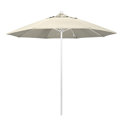 California Umbrella 9' Round Aluminum/Fiberglass Umbrella, Push Open, White Pole, Olefin Antique Beige