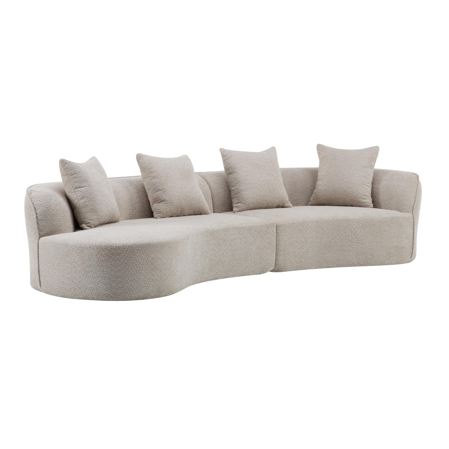 Merax 126 Inch Curved Sectional Sofa, Oversized 5-Seater Modern L-Shape Couch with 4 Pillows, Modular Velvet Fabric Sofa for Large Living Room, Almond