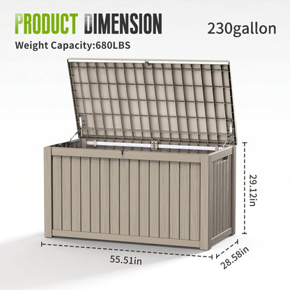FICARTS Deck Storage Box, Waterproof Outdoor Storage Bin with Lockable Lid, Weatherproof Patio Deck Box for Garden Tools, Pool Supplies & Patio Accessories (Grey,230GAL)