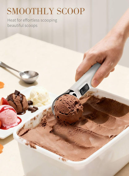 Heated Ice Cream Scoop Rechargeable, 5000mAh Battery Electric Ice Cream Scoop for Hard Icecream and More with LED Display, Self-Warming Heats To 158℉, IP67 Waterproof, Ideal Kitchen Gifts (White)