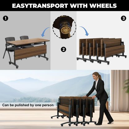 Folding Conference Tables,Flip Top Conference Room Tables,55.1 Inches Mobile Training Table with Silent Wheels,Modern Foldable Modular Boardroom Meeting Seminar Table for Office Classroom,8 Pack