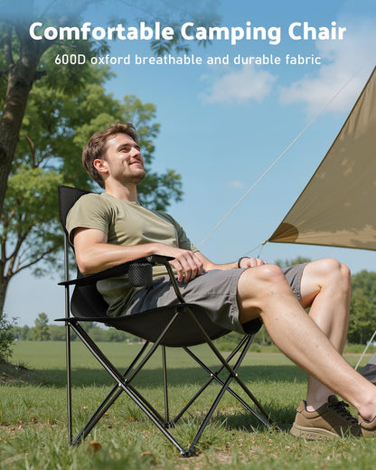 YSSOA Portable Folding Black Camping Chair, 2-Pack
