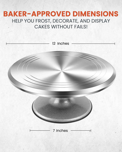 RFAQK 12 Inch Aluminum Alloy Revolving Cake Stand, Cake Turntable for Decorating Rotating Cake Stand for Cupcakes, Pastries and Cake Decorations