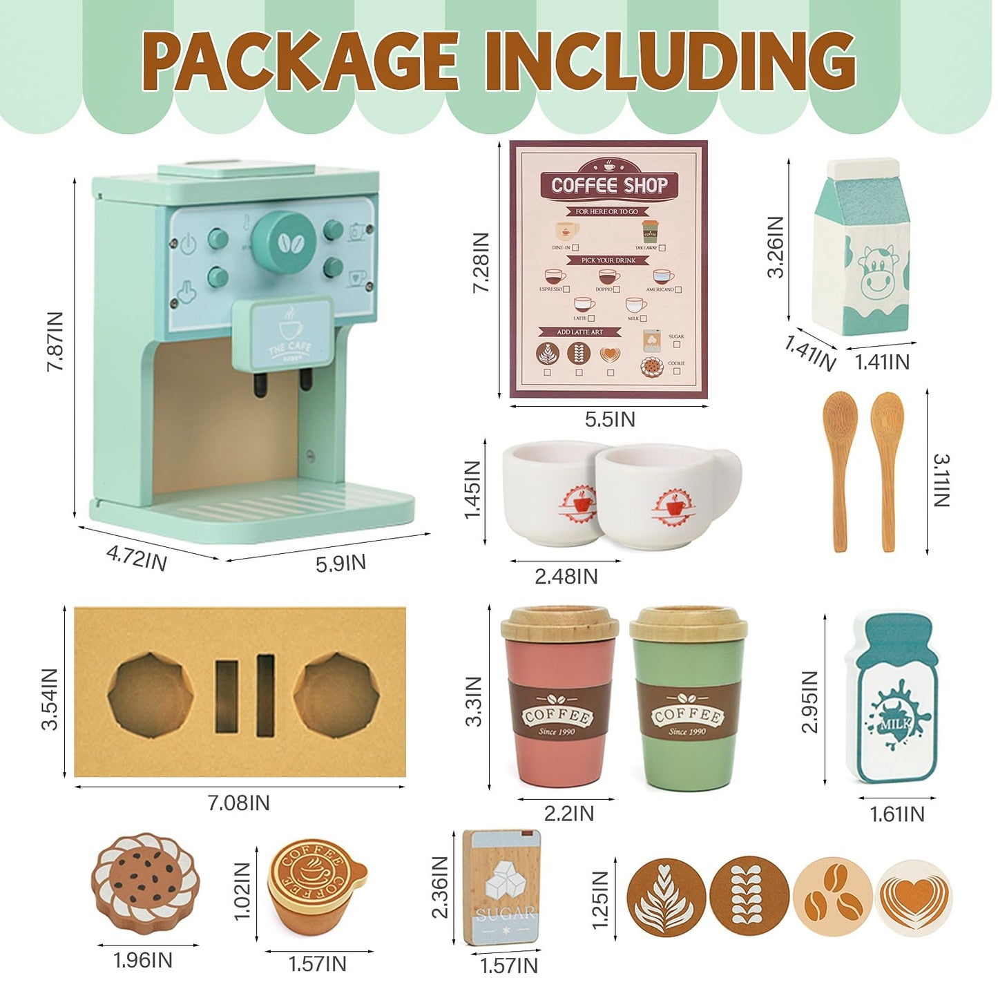 Kids Coffee Playset Toy Coffee Maker Set for Toddler Wooden Kitchen Accessories Pretend Play for Girls Boys Ages Birthday Gifts