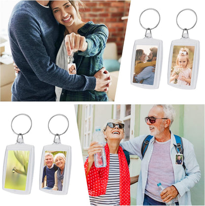 10PCS Double-Sided Acrylic Keychains: Blank Photo Keyrings, Split Ring, Clear DIY Craft Picture Holder for Family &