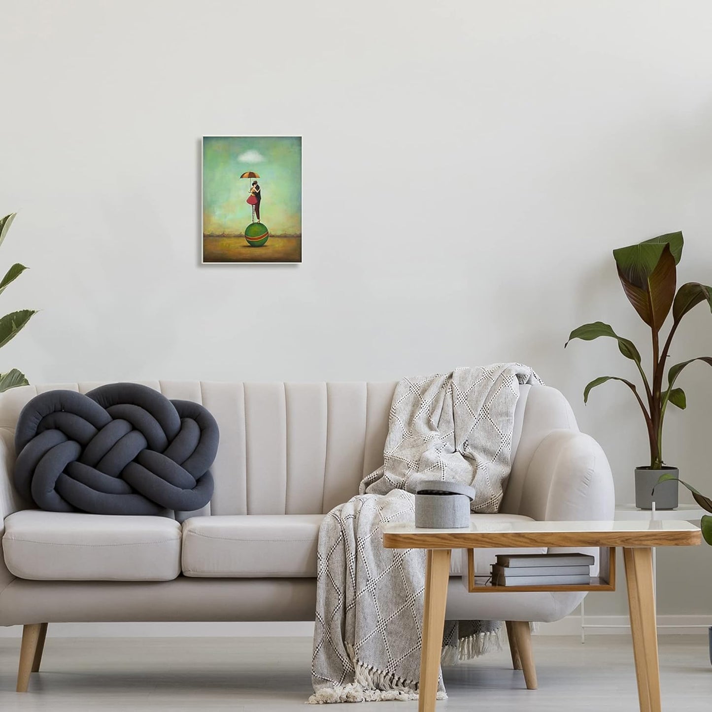 Stupell Industries Surreal People & Umbrella Balancing Green Striped Ball, Design by Duy Huynh, 10 x 15