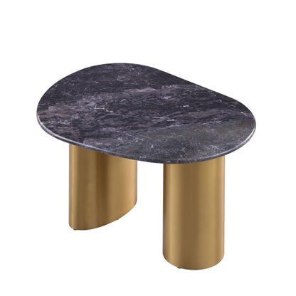 Furniture of America Gavora Modern 32-inch Grey and White Sintered Stone Top End Table with Gold Dual Pedestal Legs for Small Space, Living Room, Home Office, Multi-Color