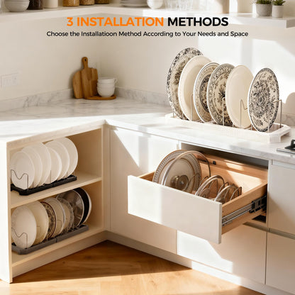 Adjustable Pot Lid Organizer Rack, 9 Compartments Cabinet Storage Holder for Pots, Pans, Lids, Cutting Boards, Bakeware