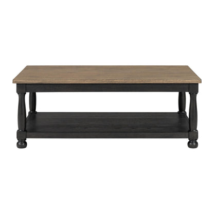 Furniture of America Narella Solid Wood 48-inch Rectangular Coffee Table with Two-Toned Design and Farmhouse Legs for Living Room, Weathered Black