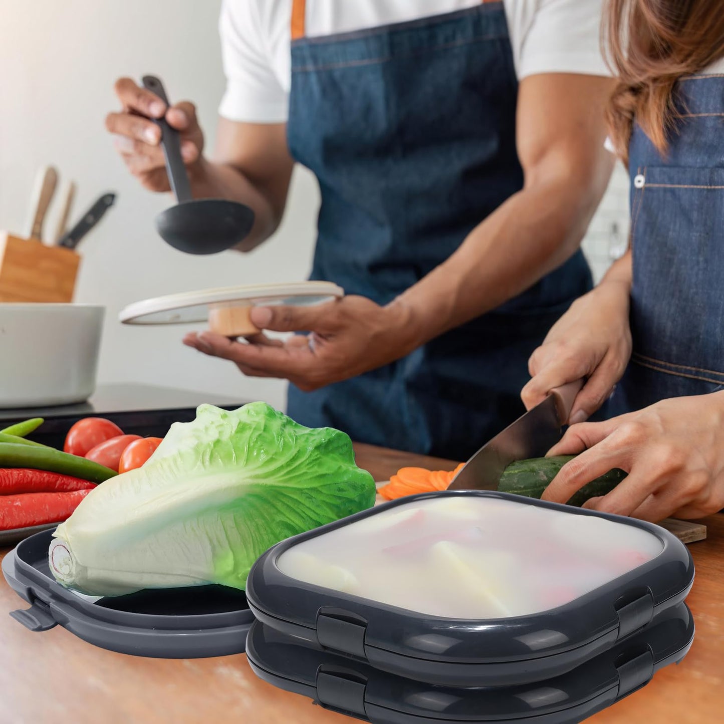 Nuogo 4 Pcs Silicone Fruit Storage Box Anti-oxidation Avocado Saver Storage Tomato Pod Vegetable Saver Reusable for Fridge Garlic Lemons Potatoes (Black,7.9 x 7.9 x 1.4 Inches)