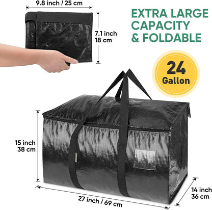 BALEINE 6-Pack Heavy-Duty Oversized Moving Bags - Reinforced Handles for Clothes Storage (Black)