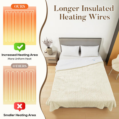 Electric Heated Blanket Queen Size, Fast Heating Soft Flannel Heated Blanket 84x90 inch with 8H Timer, 6 Heating Levels, Machine Washable, ETL & FCC Certified (Beige)