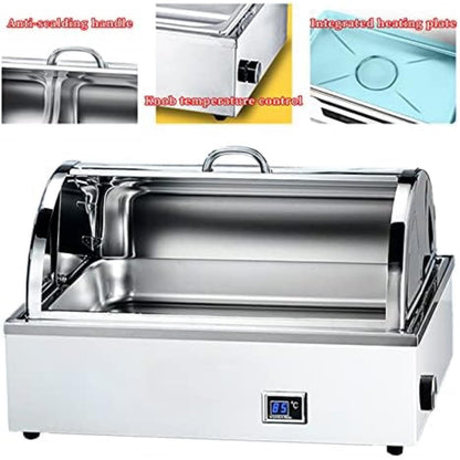 Stainless Steel Electric Chafing Dish with Adjustable Temperature and Folding Lid Buffet Warmer for Weddings Parties Catering (All Steel Cover 9L 1/1)